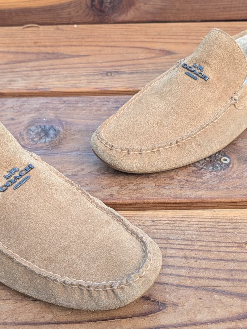 Coach Men's Tan Suede Wool Lined Loafers Drivers Size 13D
